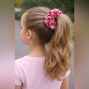 3 Floral Pink Hair Scrunchie. Large